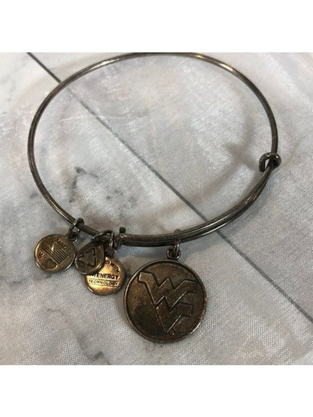 Alex and Ani Womens Silver Tone West Virginia University Charm Bangle Bracelet